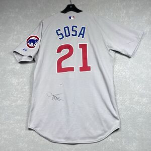 Chicago Cubs Baseball Jersey Sammy Sosa #21 Mens Size 44 Gray Autographed Signed